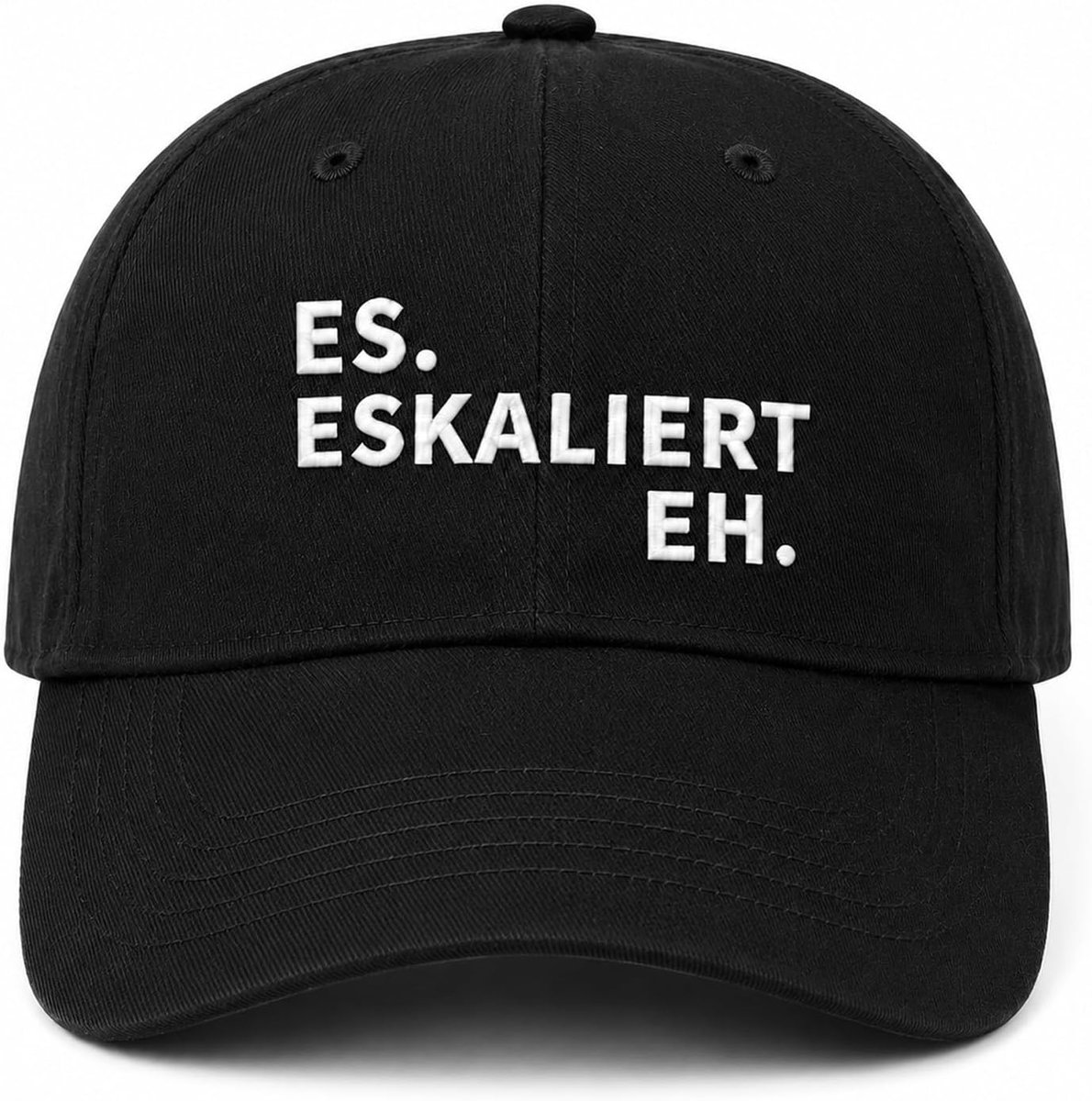 Honkbalpet "Es eskaliert eh": Festival Outfit Dames Heren Party Cap | Baseballpet met borduurwerk, polyester, verstelbaar (54-62 cm). Voor accessoires, feestgadgets en festivalaccessoires