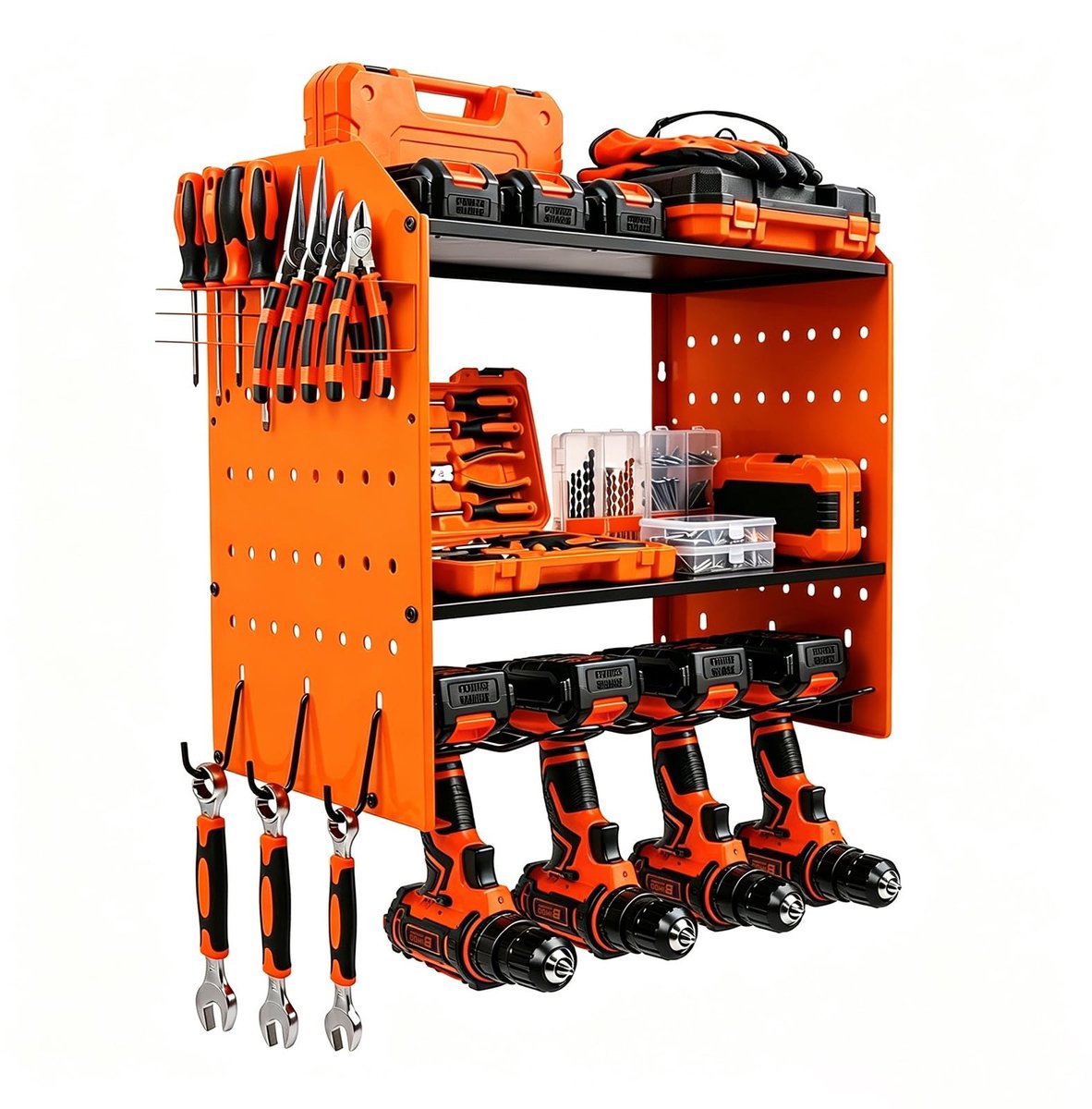 Omgoods - 4-Tiers Wandmontage Gereedschapsopslag voor 4 Elektrische Gereedschappen