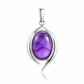 SilverGems Zilveren hanger met ovale cabouchon geslepen Amethist edelsteen
