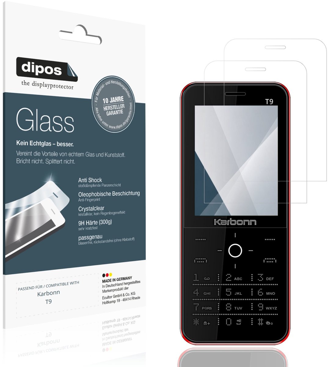 dipos – 2x Pantserfolie geschikt voor Karbonn T9 | 9H Screenprotector