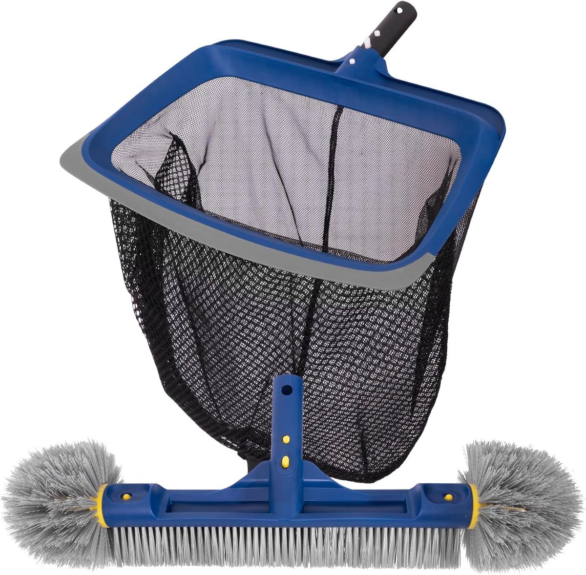 Zwembadreinigingsset, fijnmazig zwembad schepnet & zwembadborstel met ronde uiteinden voor het reinigen, zwembad schepnet stabiel frame & 46 cm borstel geïntegreerde handgreep, geschikt voor