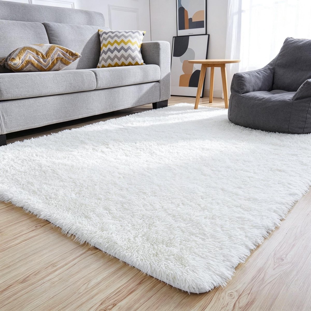 Omgoods - Fluffy Hoogpolig Tapijt - Modern Vloerkleed voor Woonkamer - Wit 120 x 160 cm