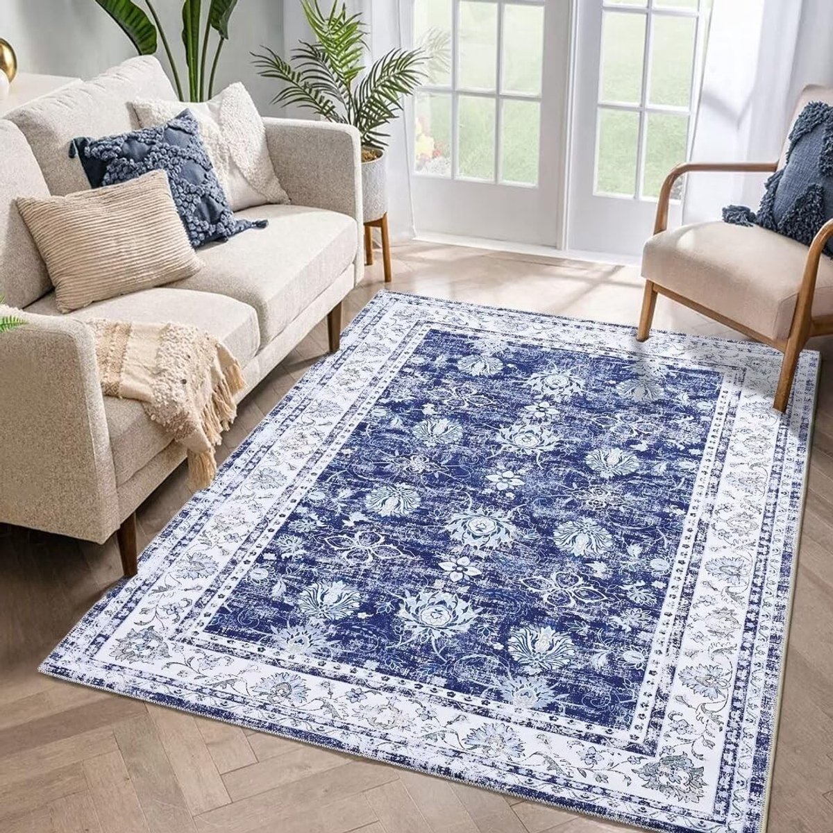 Omgoods - Vintage Design Wasbare Tapijt met Bloemenprint - Antislip en Vlekbestendig