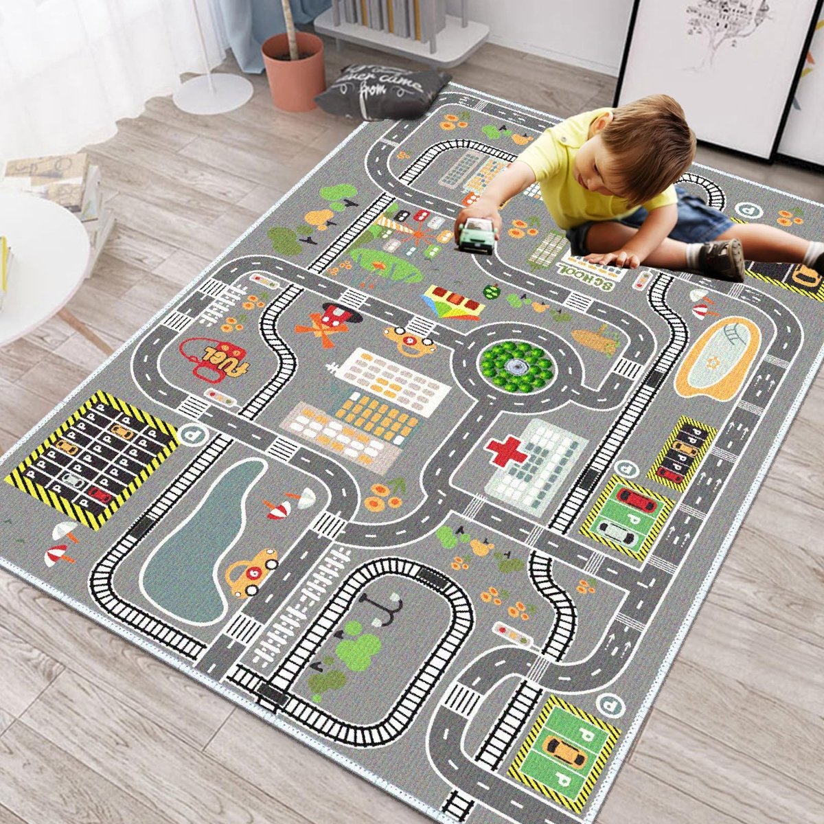 Omgoods - Kinder Speelkleed - Straat Circuit, Antislip en Wasbaar, 80 x 120 cm