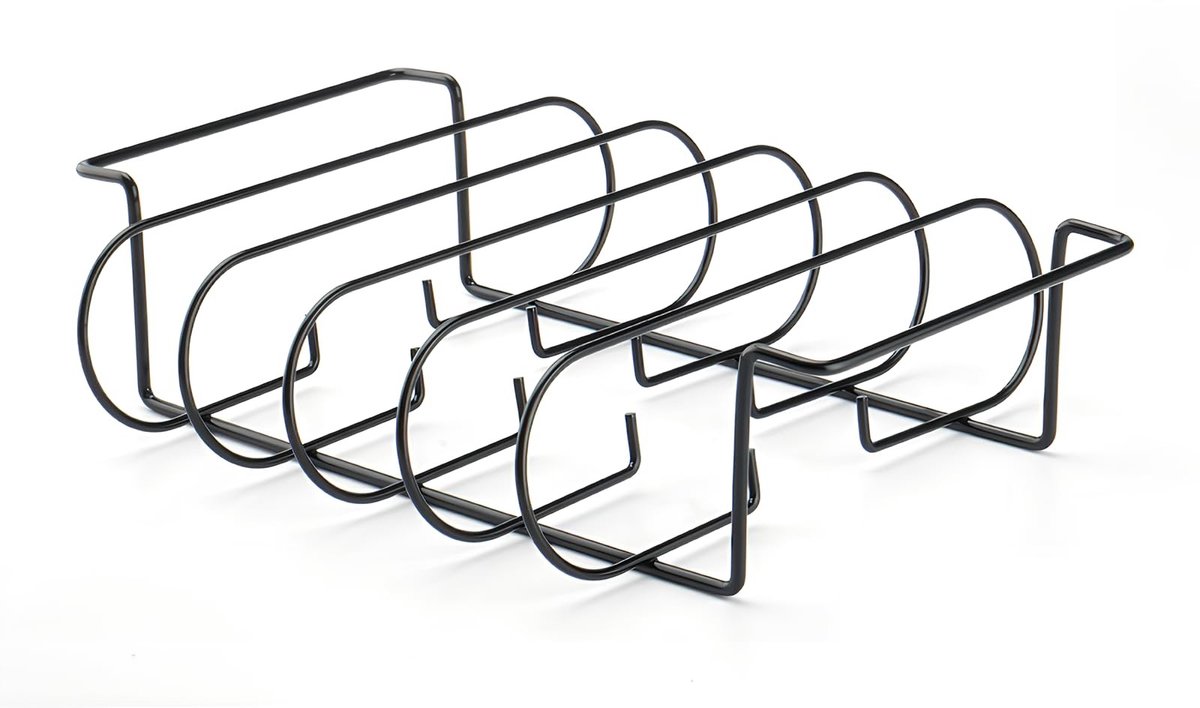 Omgoods- Grillstandaard Robuust - Houder voor Varkensribbetjes - Ruimtebesparend - Roestvrij Staal - Geschikt voor Barbecue/Oven - 5 Roosters Capaciteit - Ribbenhouder