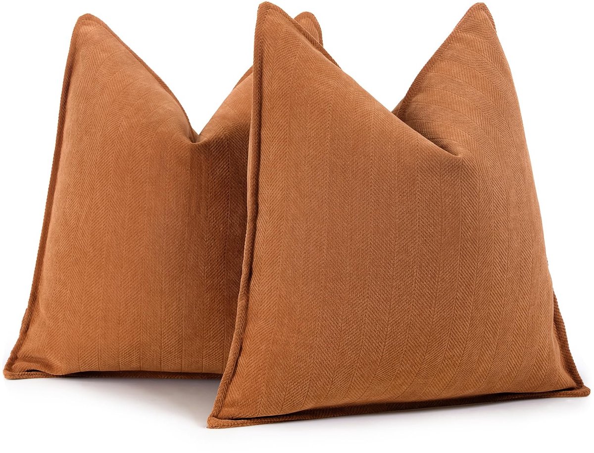 Omgoods - Set van 2 Luxe Chenille Kussenhoezen voor Sofa en Bed - 60 x 60 cm in Oranje