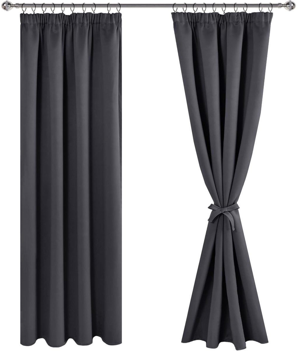 Omgoods - Verduisteringsgordijnen met Rimpelband - Set van 2 Donkergrijs 228 x 228 cm