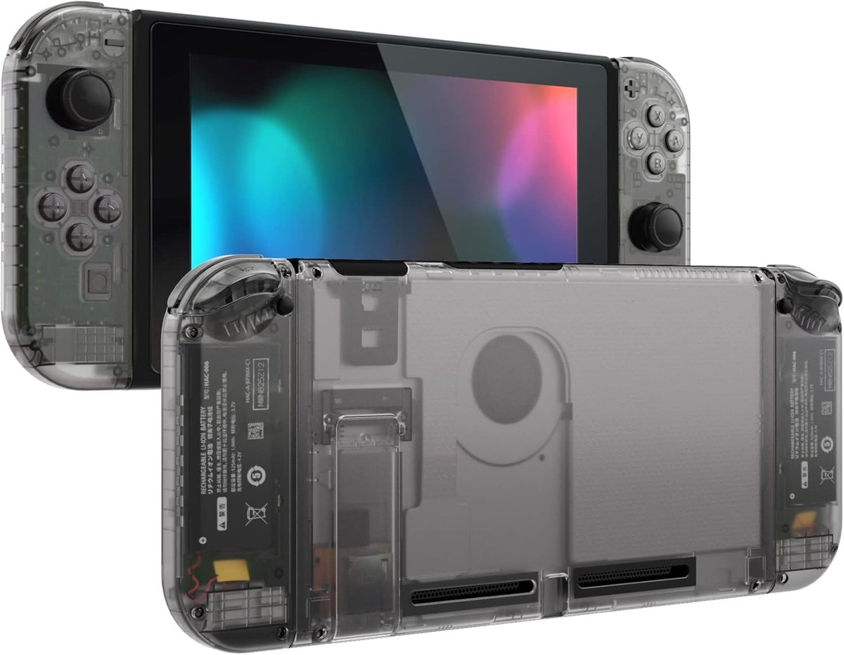 eXtremeRate Hoes Cover voor Nintendo Switch Console, Joycon Handheld Controller Case met Knoppen Toetsen, DIY Vervangende Shell voor Nintendo Switch - Transparante Zwart