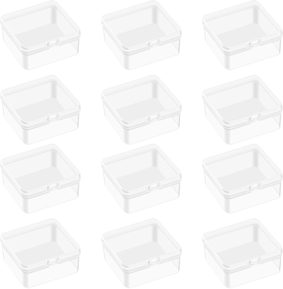 Lens 12 stuks kleine opbergdozen, 4,5 x 4,5 cm, plastic doos met deksel, transparant, mini lege dozen, knutselaccessoires, kunststof sorteerdoos voor kleine kralen, sieraden, schroeven