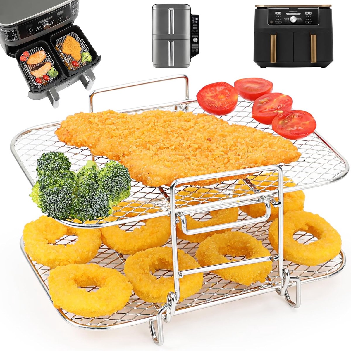 Grote heteluchtfriteuse, accessoires voor Ninja Foodi Max Dual Zone AF400EU, 9,5 l, airfryerrek/rooster, Af400eu accessoires, grillrooster/manden voor Ninja heteluchtfriteuse, 304 gecoat