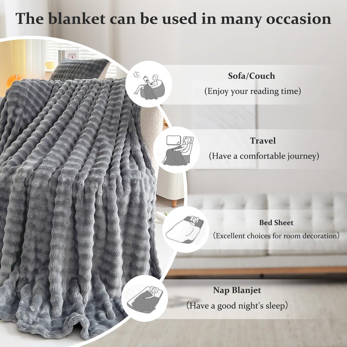 Omgoods - Cuddly Blanket Milk Velvet Bubble - Super Zachte Flanellen Plaid 130 x 160 cm - Donkergrijs