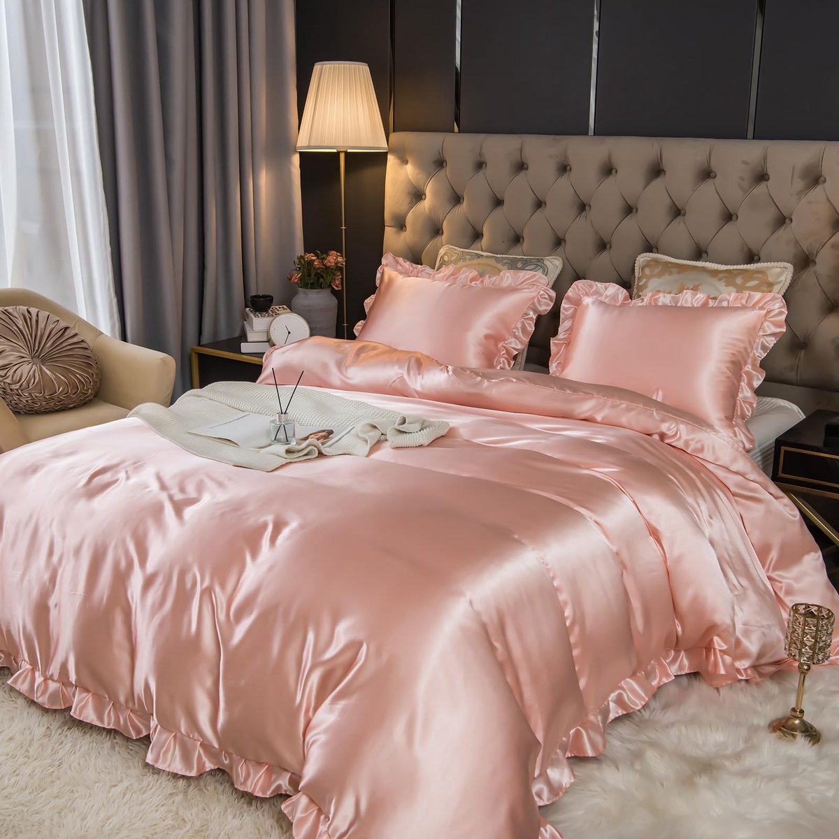 Omgoods - Luxe Satijnen Dekbedovertrek Set met Rimpel Design