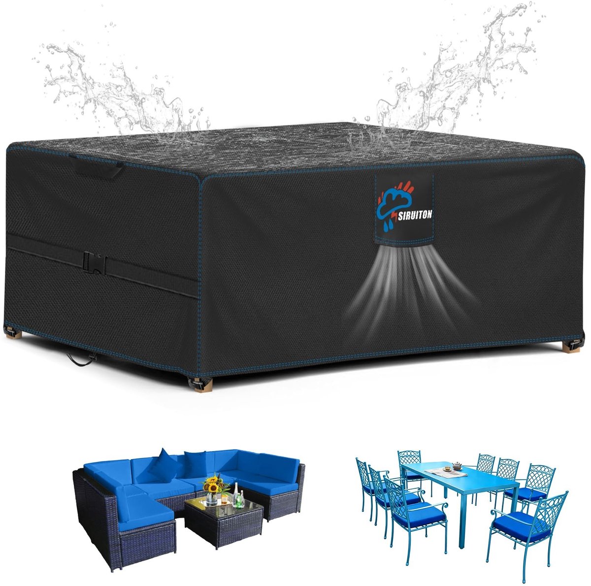 Omgoods - Beschermhoes voor Tuinmeubelen 220 x 140 x 74 cm - Waterdichte Oxford 520D Hoes