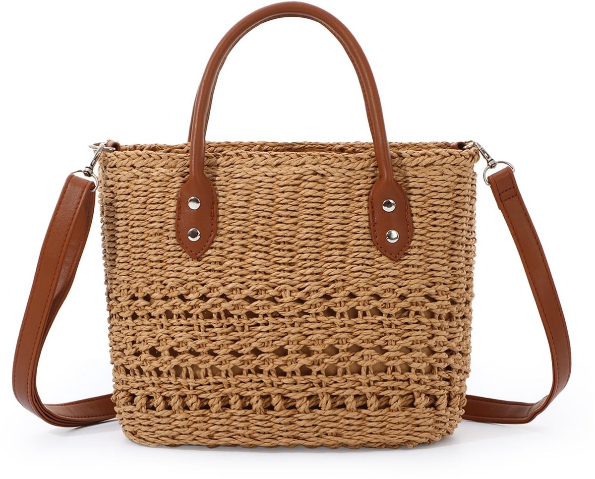 Omgoods - Handgemaakte Stro Strandtas met Rits - Zomer Woven Bag voor Strand en Reizen