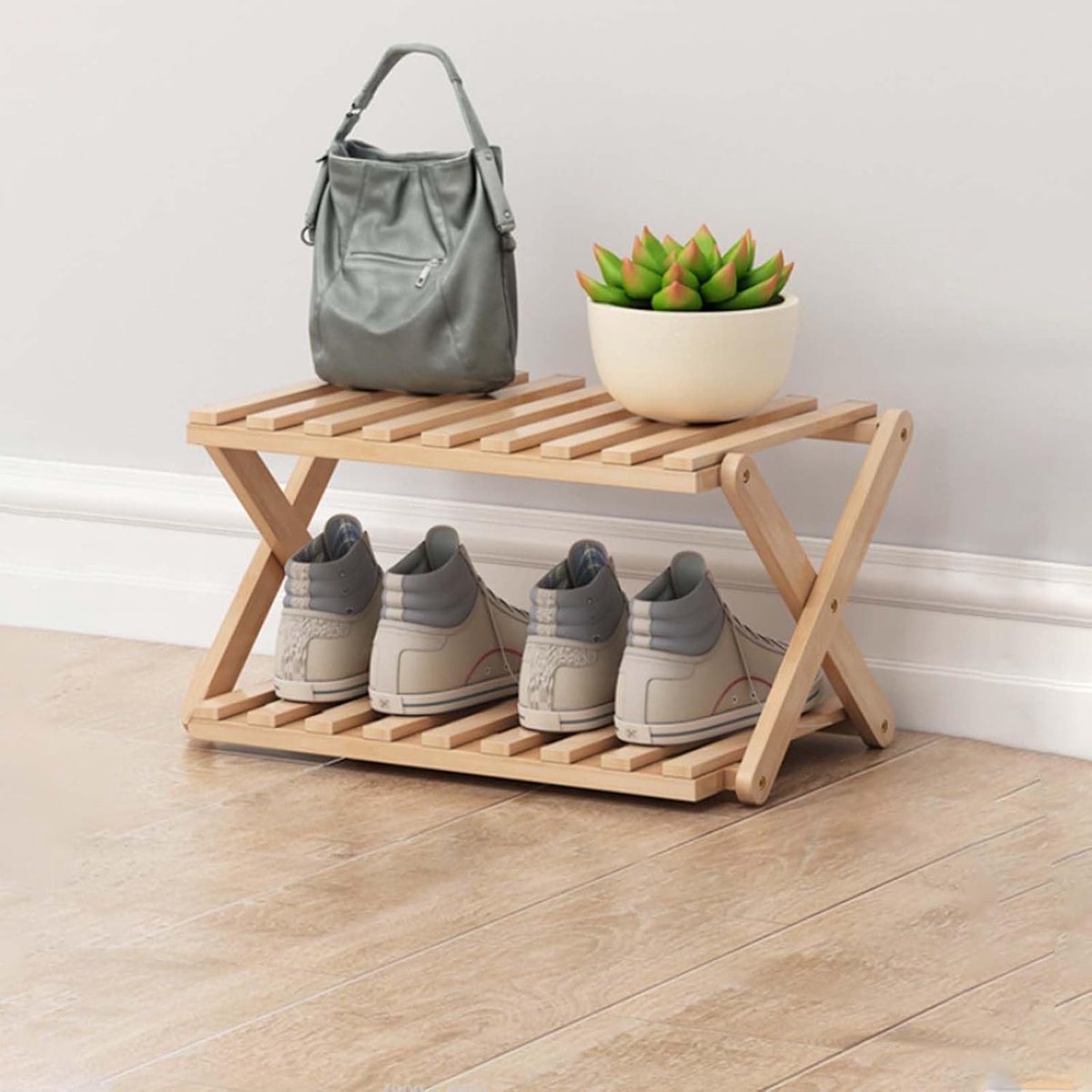 Bamboe Schoenenrek 4 Laags - Opvouwbaar Schoenenrek Zonder Montage - Draagbare Schoenopberger voor Hal, Slaapkamer en Kleine Ruimtes - Compact Schoenenrek van Bamboe