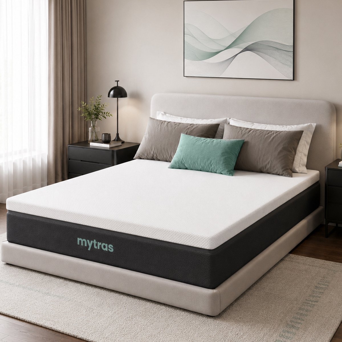 Mytras Aanpasbare Matras – Pas uw slaapcomfort aan met 6 hardheidsniveaus – Zacht, Medium, Hard – 180x200 cm Natuurlijk