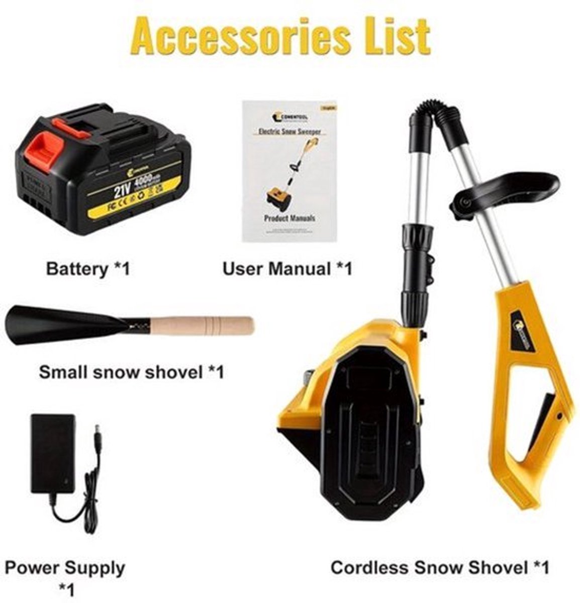 Sneeuwschep – Sneeuwruimer – Sneeuwverwijderaar – Elektrische Schep – Draadloze Schep – 21V Lithium-Ion Accu – Verstelbaar Telescopisch Handvat – Inklapbaar Ontwerp