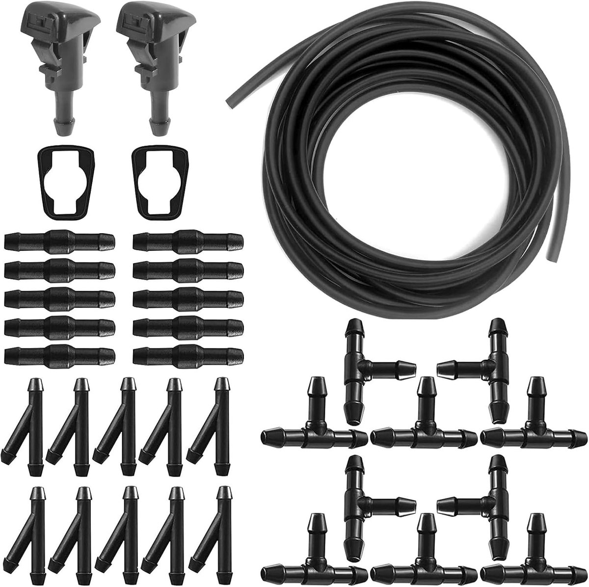 SnelShoppen - 5 m Windscreen Washer Hose met 30 Slangaansluitingen + 2 Spuitmonden voor Auto, Tuin en Camping - Flexibel en Duurzaam - Perfect voor On