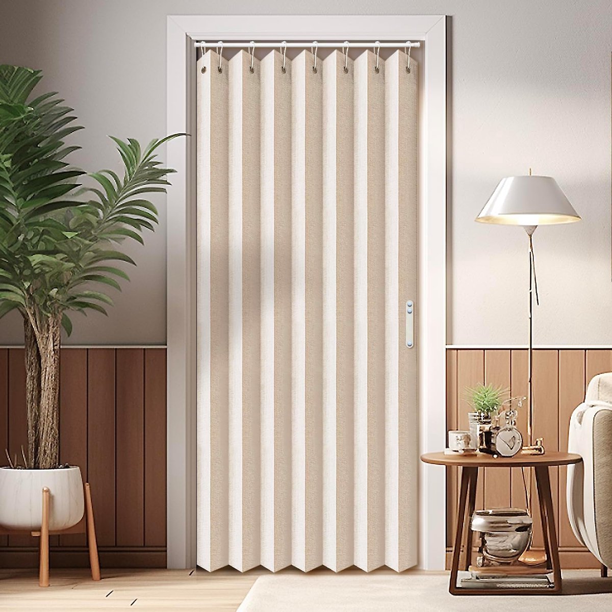 SnelShoppen - Vouwdeur Gordijn voor Open of Vouwkasten, Beige Accordeon Gordijnen, 1 Paneel 39" Breed x 78" Hoog, Kreukvrij en Duurzaam voor Thuisgebr