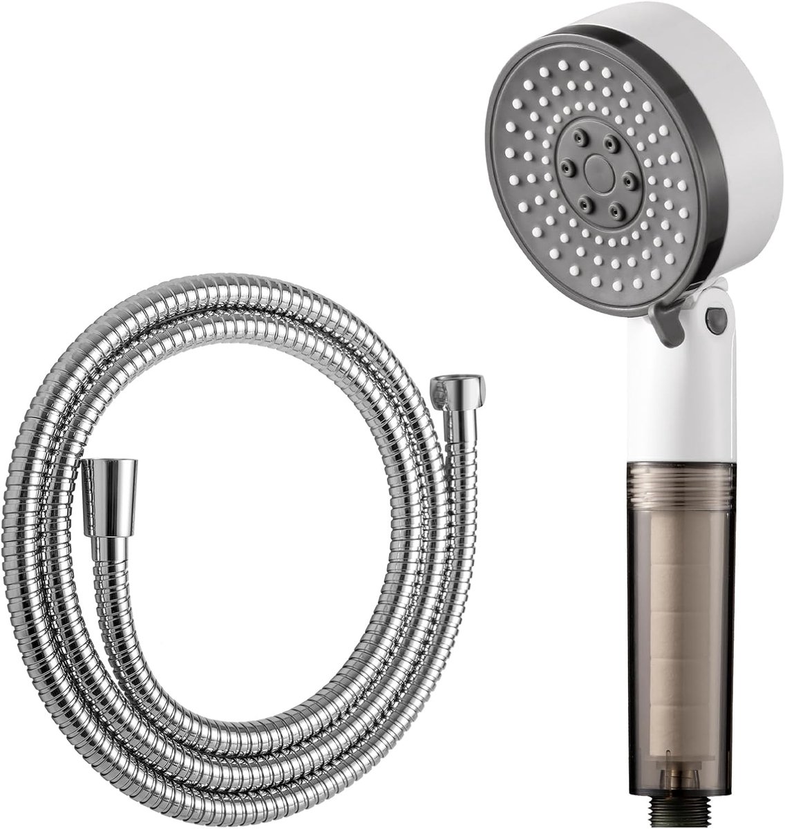 SnelShoppen - Douche Set met Anti-Kalkeerfilter en 1.6m Slang - Stopknop, Waterbesparend, 3 Jets, Eenvoudige Installatie, Voor Hard Water, Wit