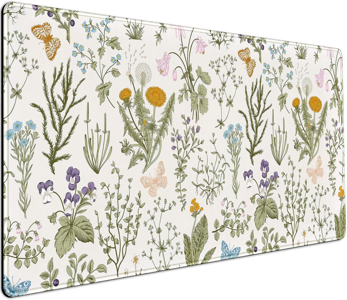SnelShoppen - Schattige Bloemen-Bureaumat | Geperste Gedroogde Bloemen Muismat XXL 80x40 cm | Neutrale Beige en Salie-Groene Gaming Mat voor Laptop, T