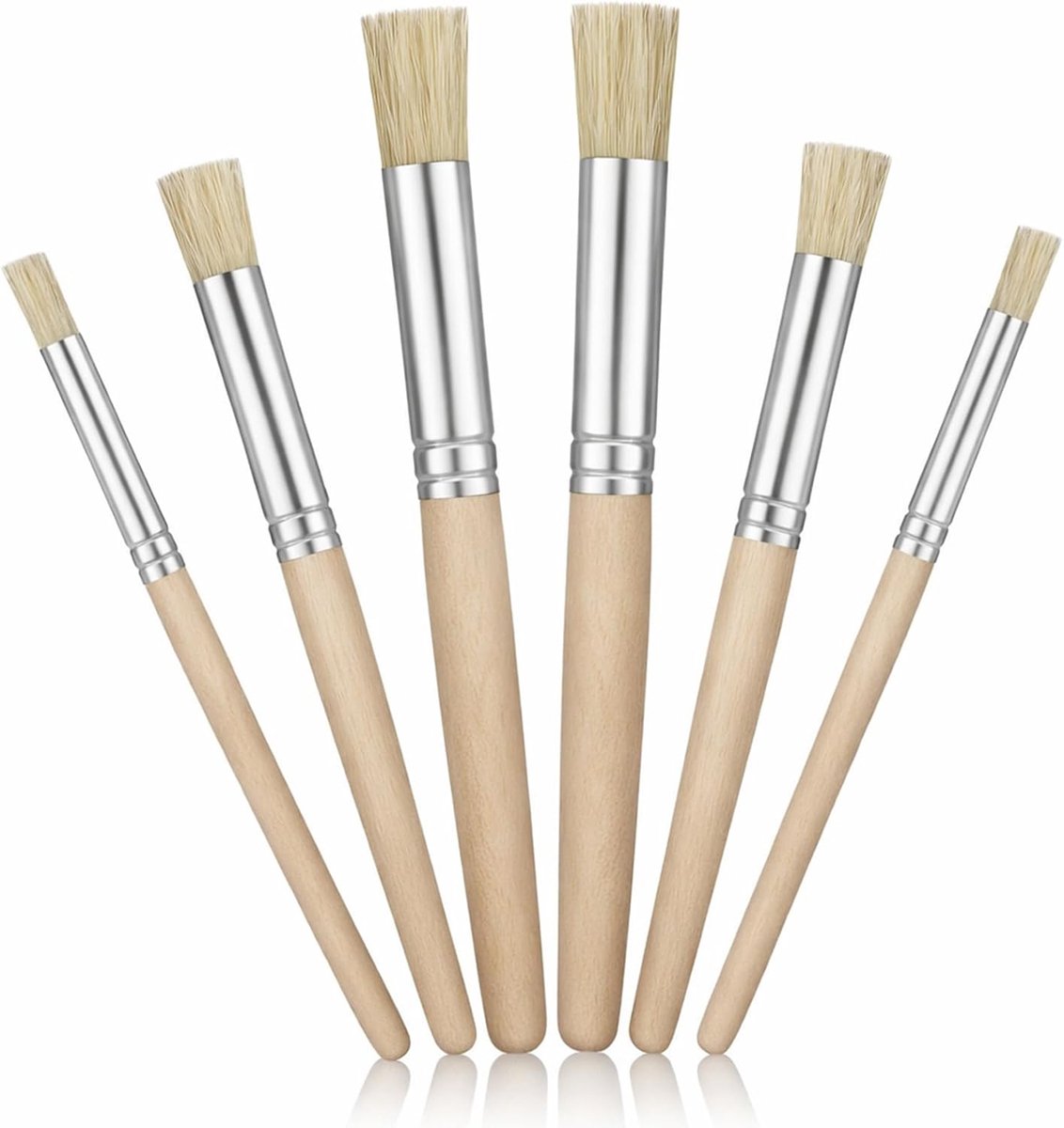 SnelShoppen - 6 Stuks Stencilborstels Set voor Stenciling, Natuurlijke Haren, Houten Stippling Borstels voor Acryl, Olie, Aquarel Verf, DIY Ambacht, S