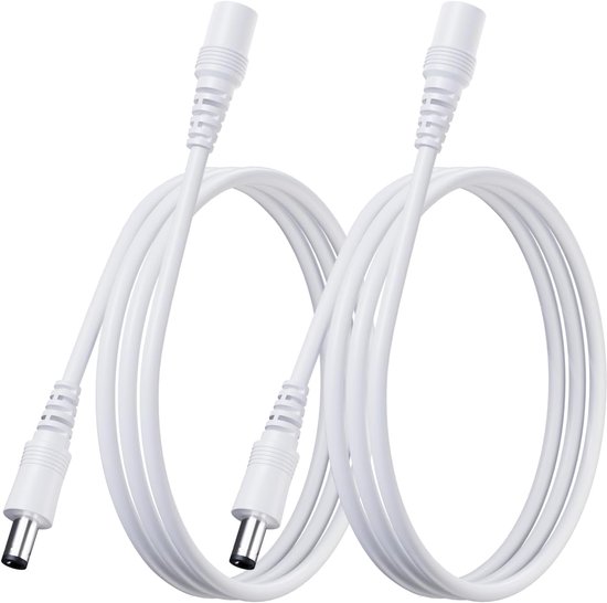 SnelShoppen - 2 stuks 3ft/1m DC verlengkabel 12V 2,1mm x 5,5mm voor beveiligingscamera, CCTV, IP DVR-router, LED-strip, plug-and-play, wit — afbeelding 2