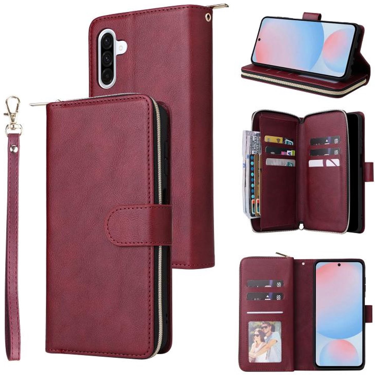 Telefoonhoesje geschikt voor Samsung Galaxy A27 5G - Portemonnee met rits - book-case hoesje - ruimte voor 9 pasjes - rood