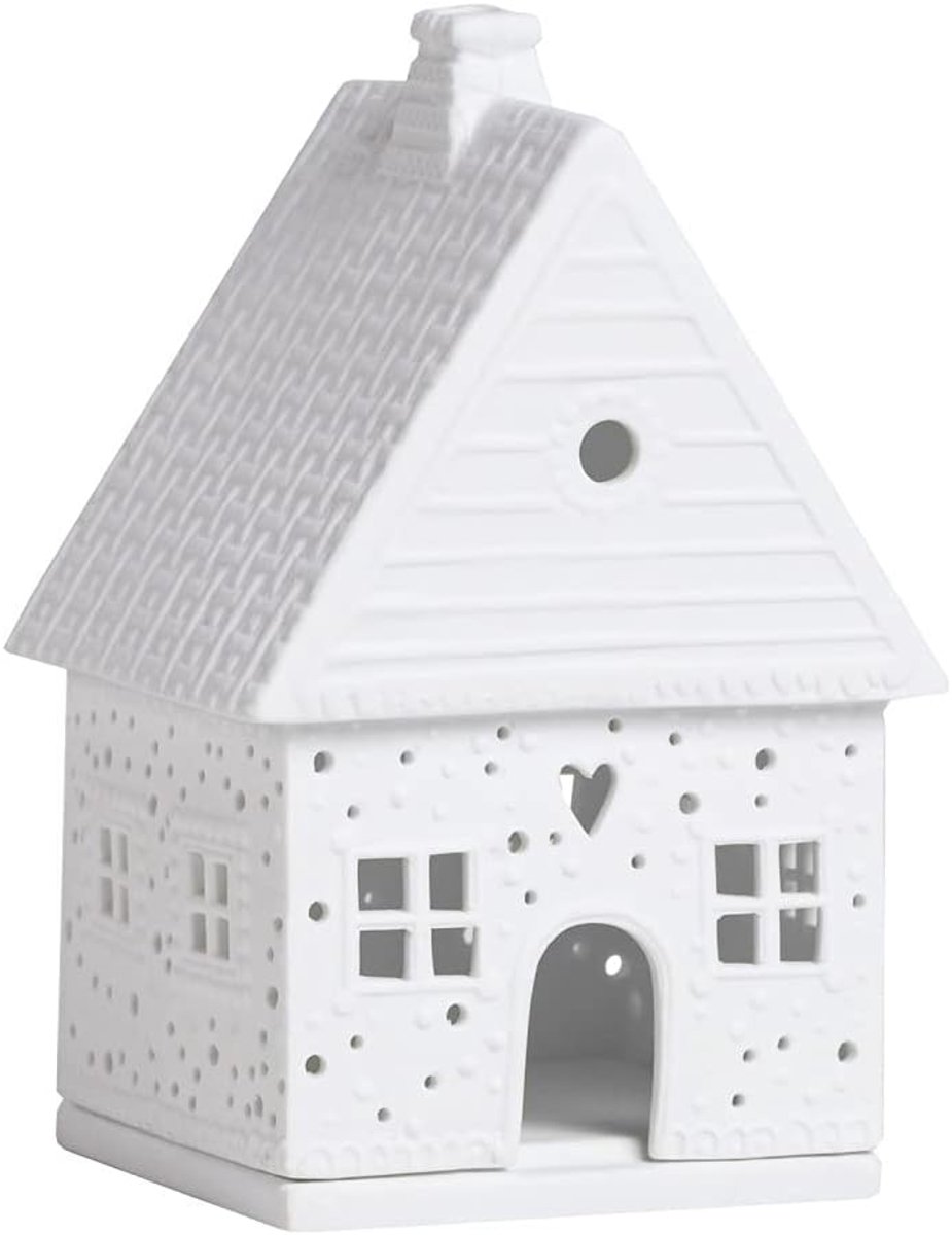 SnelShoppen - Lichthuis Kerst Theelicht Porselein Wit Ongeglazuurd 14x9x8,5 cm - Sfeervolle Decoratie voor Winter en Feestdagen