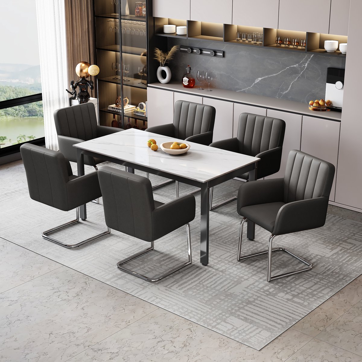 Eettafelstoel - Set van 6 - Keukenstoel - Stoelenset - Eetkamerstoelen met verticale strep