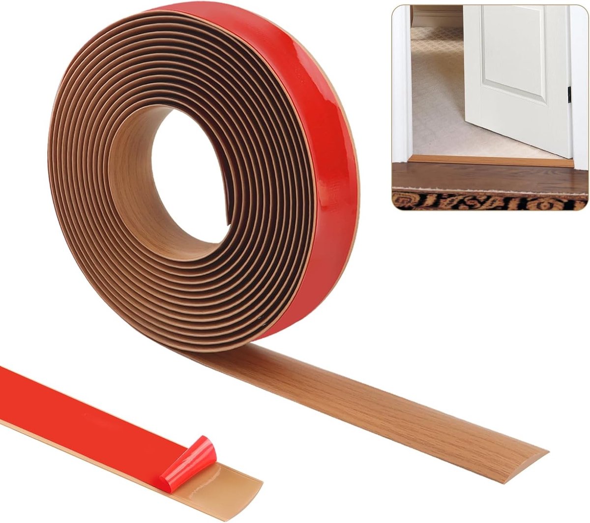 Eikenhouten vloerafwerking: 600cm x 5cm zelfklevende deurdivider strip - vlakke laminaat overgangsstrip voor naadloze afwerking en bescherming