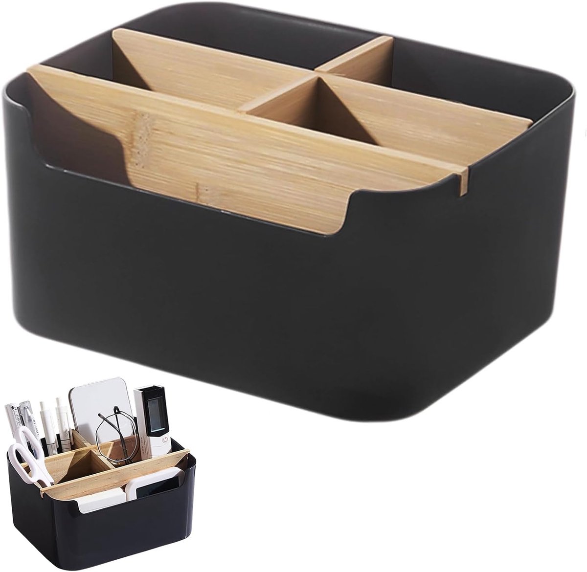 SnelShoppen - Desk Organiser Hout met 5 Compartimenten, Verwijderbare Pennenhouder, Multifunctionele Opslag voor Kantoor, Cosmetica, Stationery, 18.5x