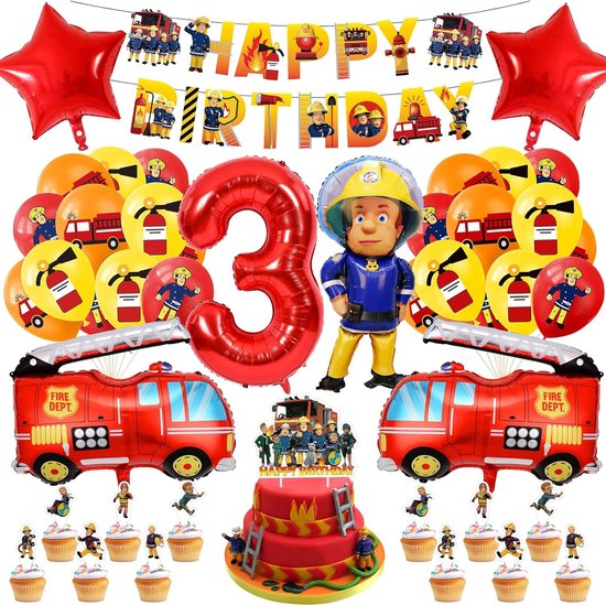 SnelShoppen - Brandweer Verjaardagsdecoratie 3 Jaar, 32 Stuks, Brandweerauto Ballonnen, Feestdecoratie, Verjaardag, Kinderen, Latex Ballonnen, Alumini