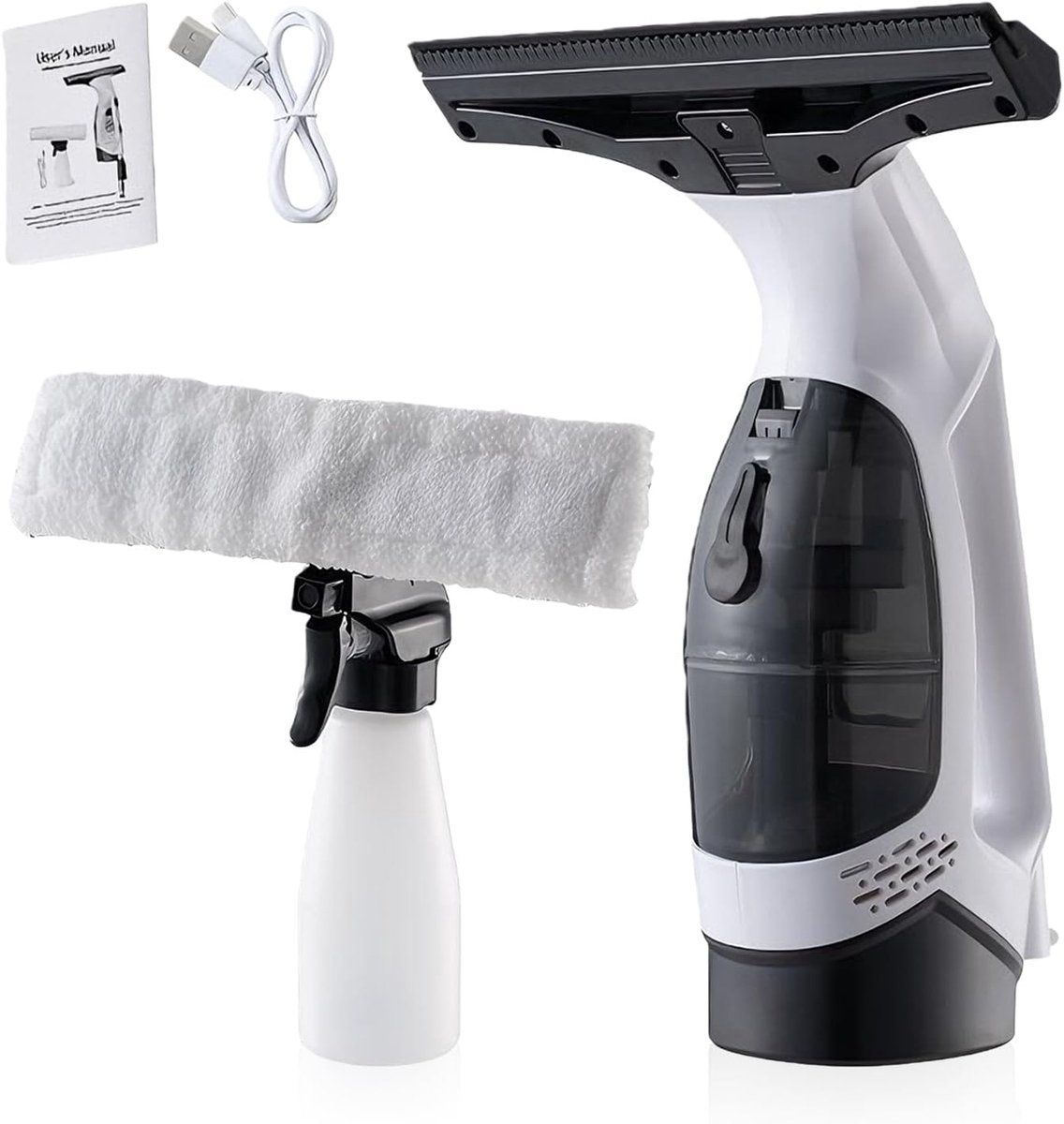 SnelShoppen - Elektrische Raamreiniger 150 ml, 300 ml Spuitfles, Microvezel Wisserovertrek, Kunststof, Voor Ramen, Tegels, Spiegels en Douchewanden