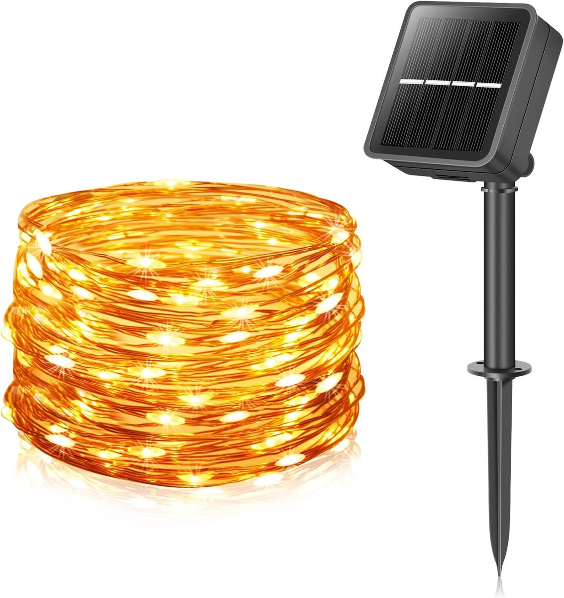 SnelShoppen - Solar Fairy Lights Buiten 12+2M 120 LED's Warm Wit Waterdicht voor Tuin, Balkon, Bruiloften, Kerstverlichting - Decoratieve Verlichting