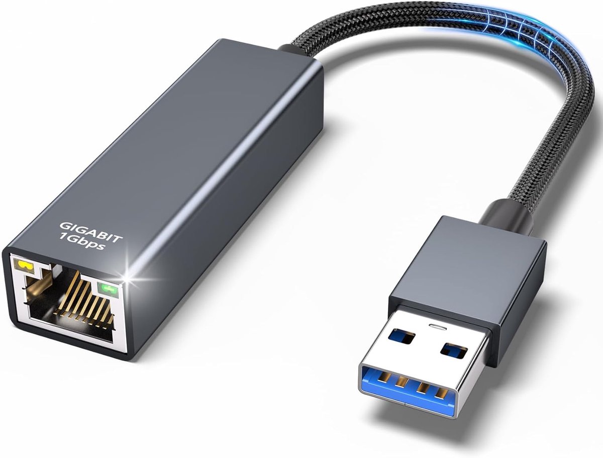 SnelShoppen - USB Ethernet Adapter 1000Mbps RJ45 Gigabit, Driver-Free Aluminium Nylon Netwerk Adapter voor MacBook, Surface Pro, Notebook, PC Windows