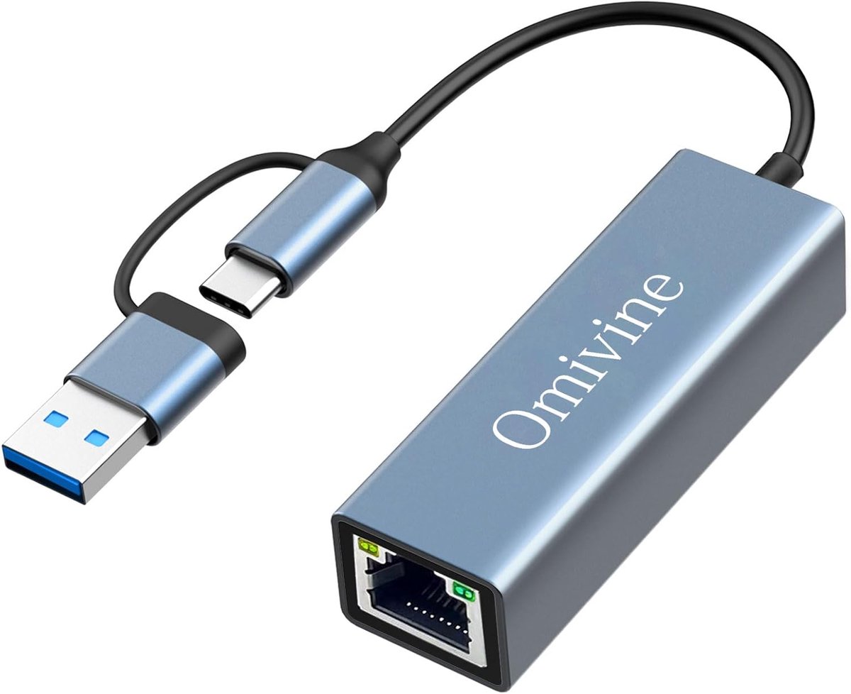 SnelShoppen - USB C naar Ethernet Adapter, USB 3.0 naar RJ45 1000Mbps Gigabit LAN, Voor Windows, Mac, Linux, Stabiele Bedrade Verbinding, Ideaal voor