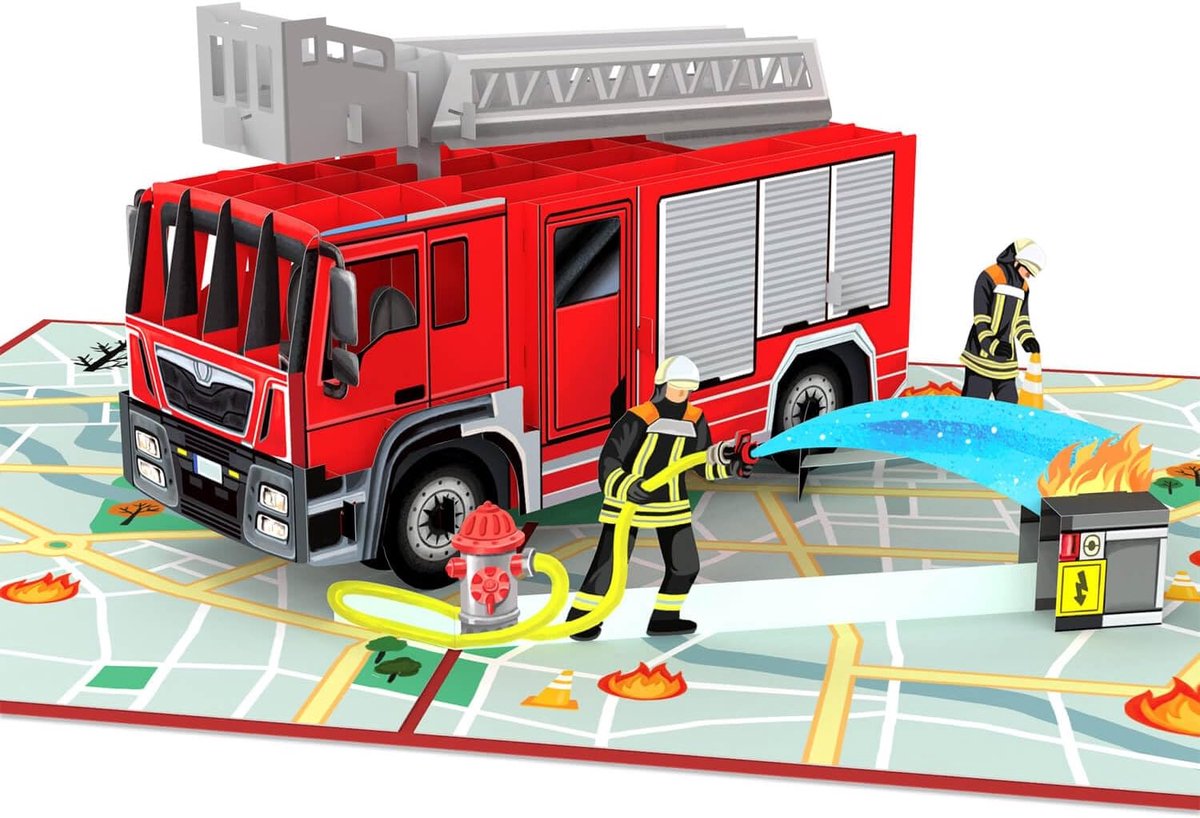 SnelShoppen - 3D Pop-up Kaart Brandweer Auto voor Verjaardag, Verras met Unieke Groet Kaart voor Mannen, Jongens en Kinderen - Ideaal als Uitnodiging