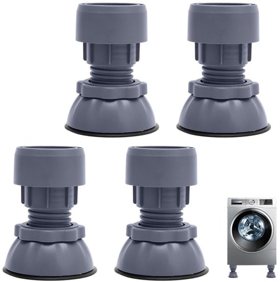 Trillingsdempers 4 stuks - Antitrillingsdemper - Verstelbare Wasmachine Voetjes - Hoogte 9,5/12,5 cm - Schokdemper - Antislip en Vochtbestendig - Wasmachinevoetjes