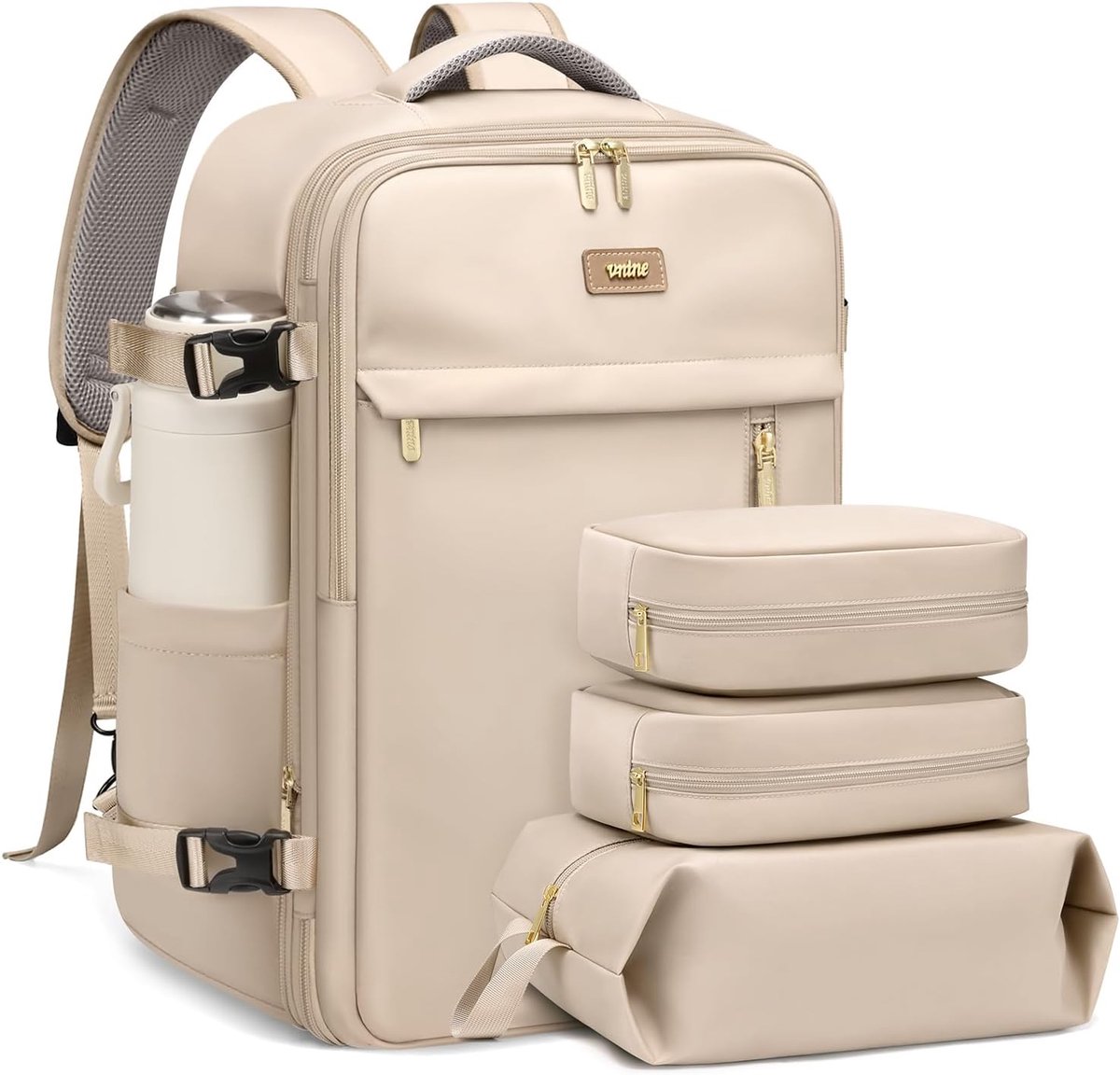 SnelShoppen - Lichtgewicht 40L Vrouwen Reis Rugzak 46x18x30 cm met 3 Packing Cubes, Beige, Geschikt voor Ryanair Handbagage, Laptop Rugtas tot 17 Inch