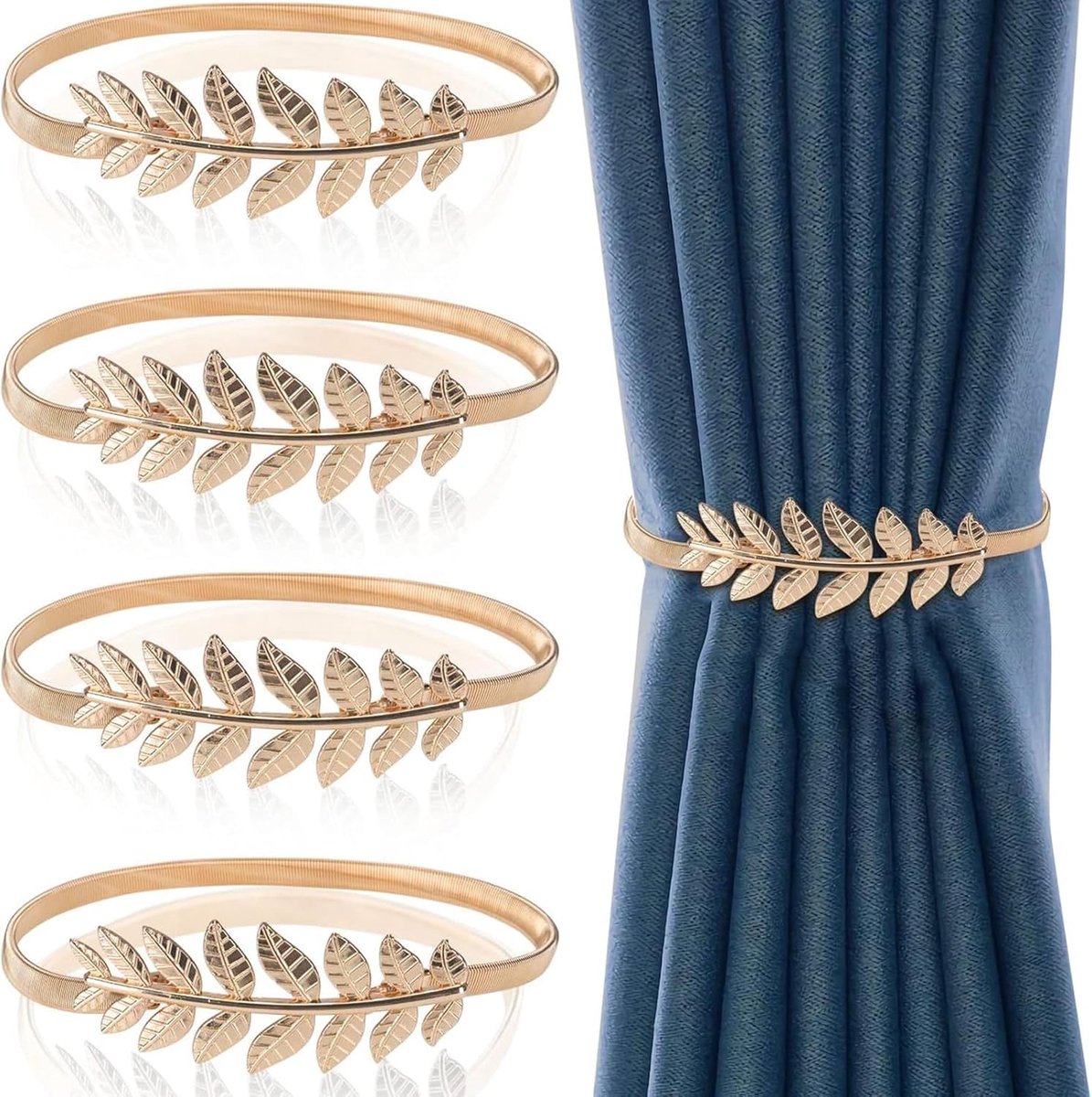 SnelShoppen - 4-delige Gordijnhouders Set met Veren Touw - Stijlvolle Gouden Gordijnembrasses voor Hu decoration