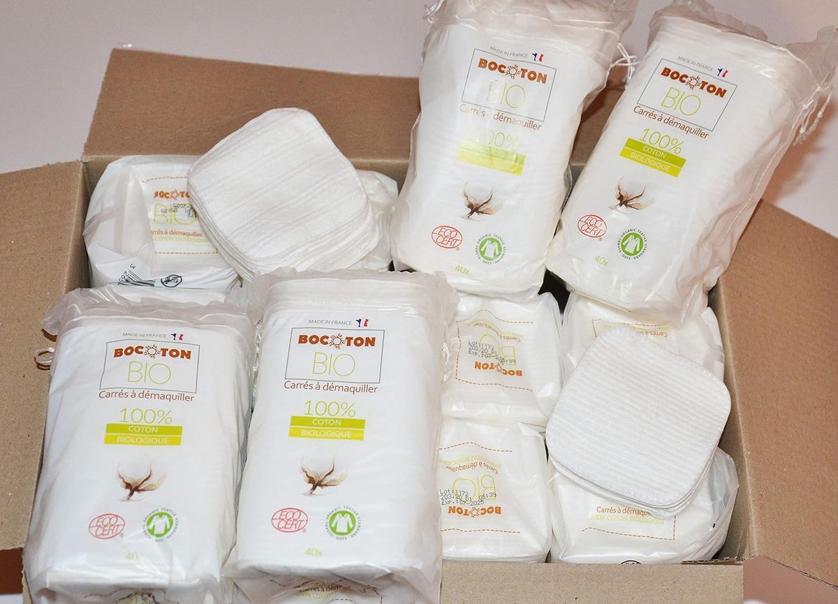 SnelShoppen - 960 Stuks Makeup Wipes van 100% Biologisch Katoen, 75x75 mm, Ecocert Gecertificeerd, Zacht en Economisch voor Cosmetica en Huidverzorgin