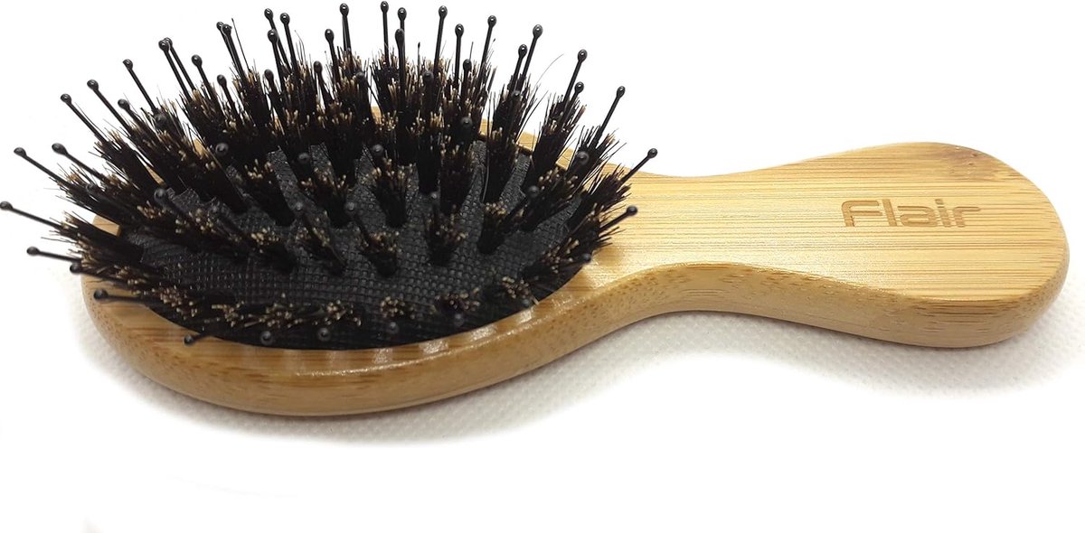SnelShoppen - Mini Detangling Haarborstel van Bamboe met Varkensharen en Nylon Mix, Geschikt voor Alle Haartypes, Lichtgewicht en Compact, 14cm x 5.5c