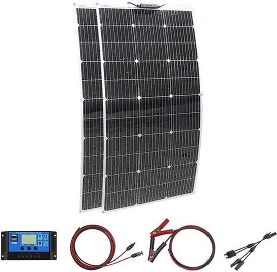 Zonnepanelen - Zonnepaneel - Monokristallijne - 200W - Flexibele - Waterdichte - Voor Camping - Huis - Auto - Off-Grid 12V Systeem - Zonnepaneelset - 2 Stuks