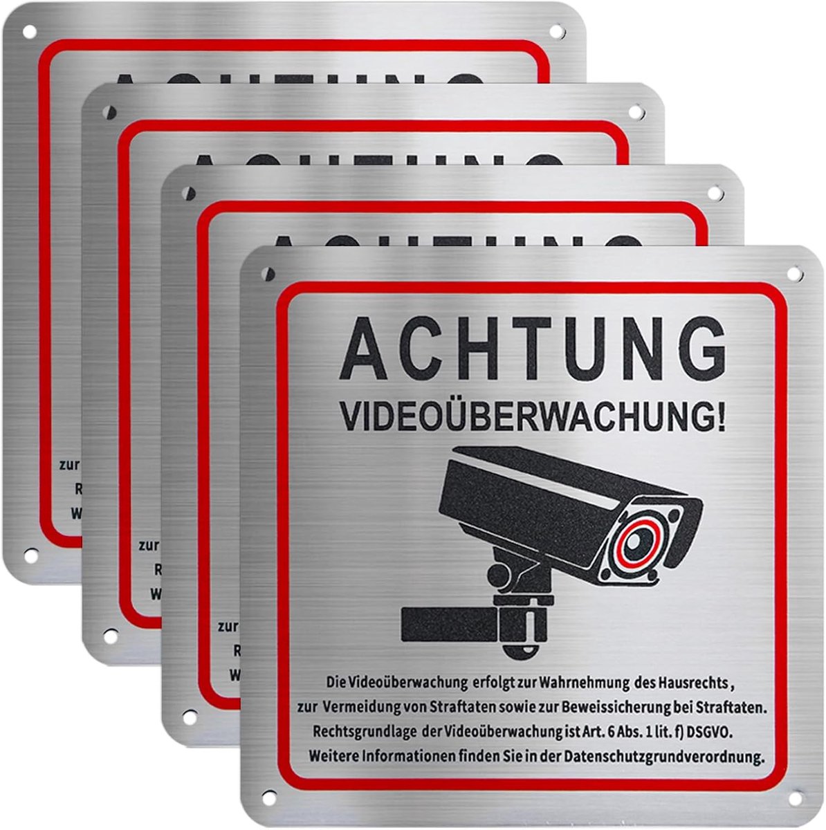 SnelShoppen - 4x Videobewaking Waarschuwingsbord - Aluminium, 15x15 cm, Weerbestendig, Zelfklevend, Hoog Zichtbaar, Voor Tuin en Thuisbescherming