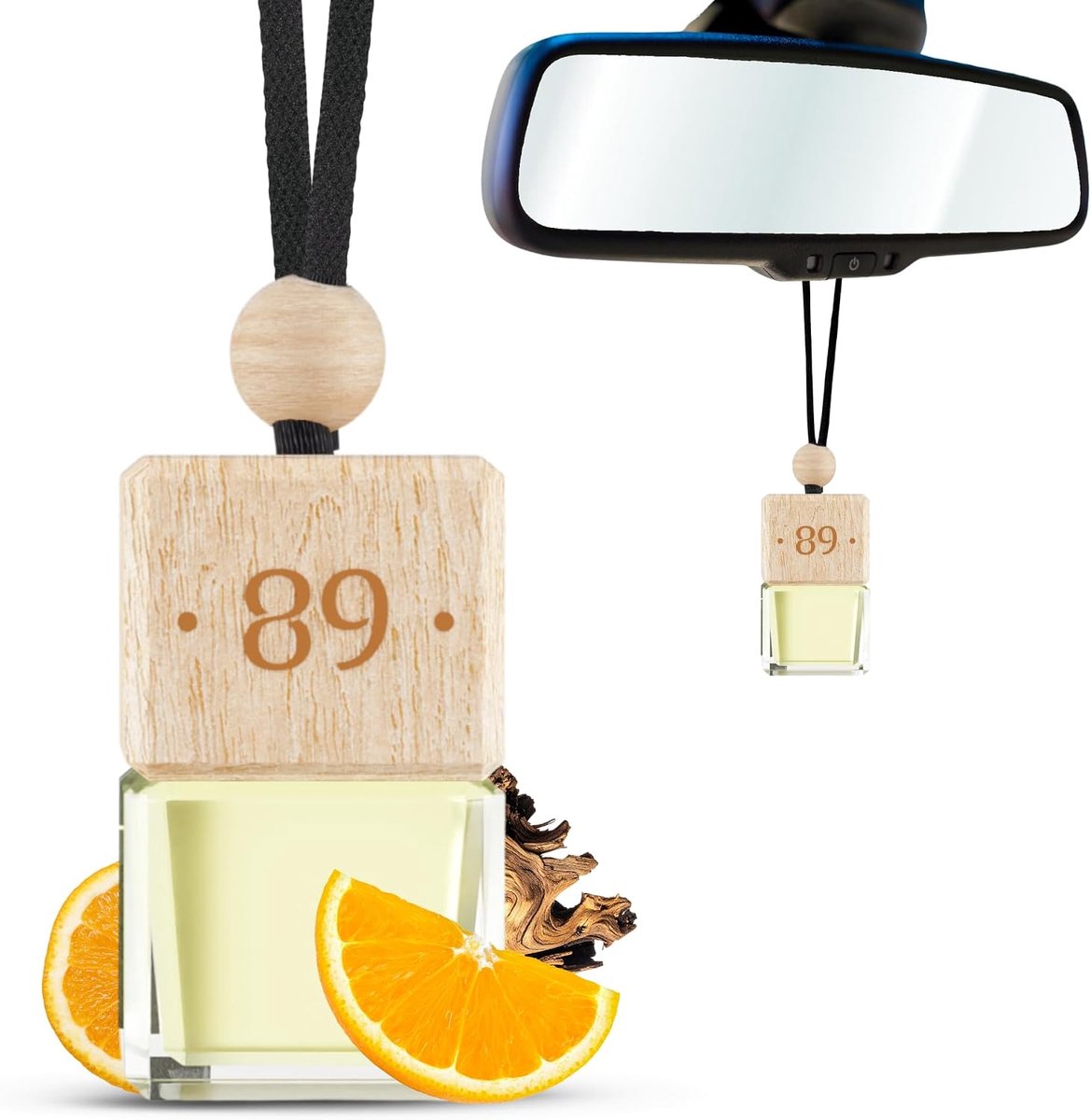 SnelShoppen - Car Air Freshener - Auto Luchtverfrisser Geurhanger - Mandarin, Jasmijn & Sandelhout - Geur diffuser voor auto, huis & kantoor - Tot 90