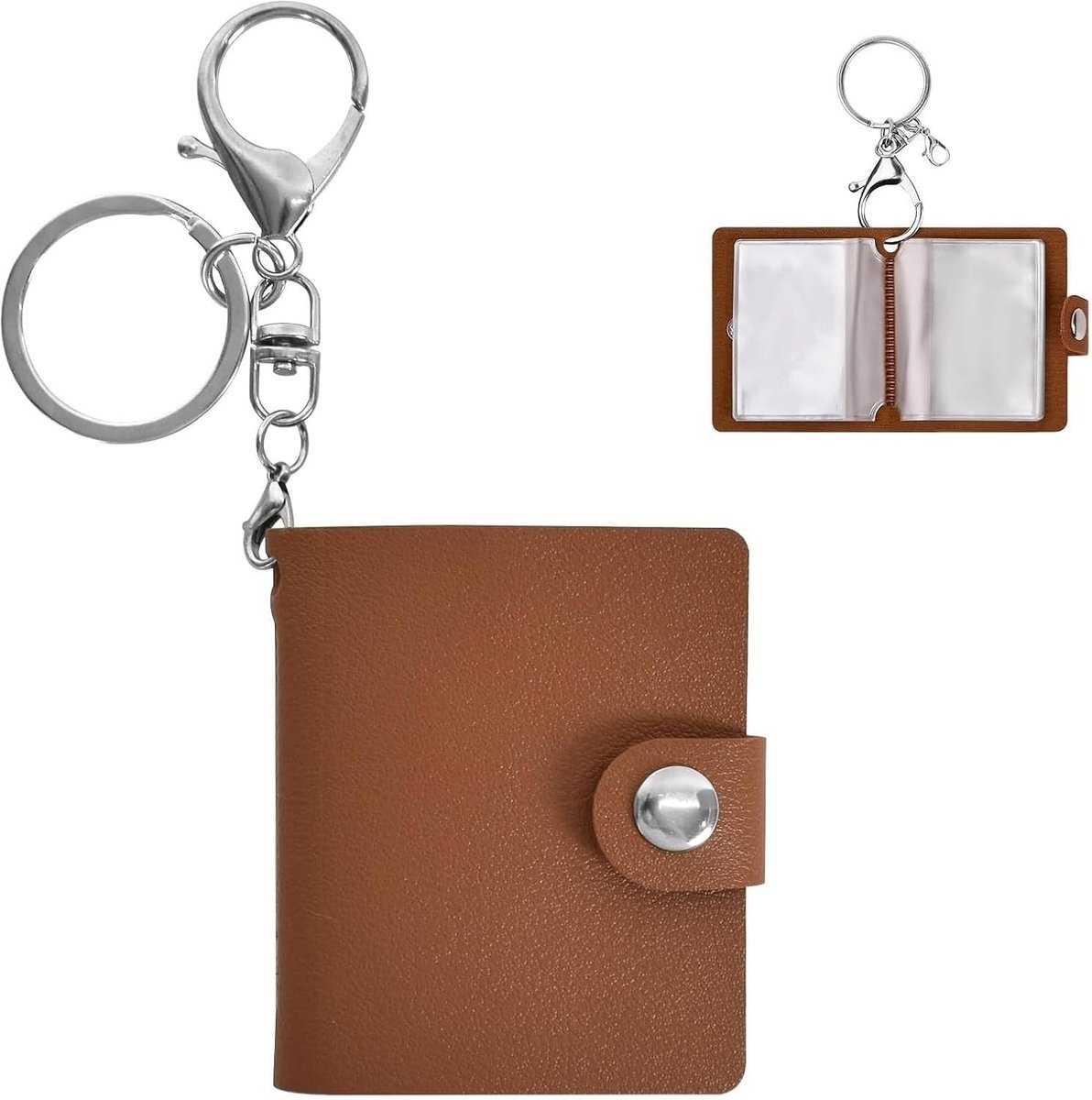 Mini Fotoalbum met Sleutelhanger, 5 cm Leer, 20 Compartimenten voor Foto's en Kaarten, Compact en Handig voor Herinneringen
