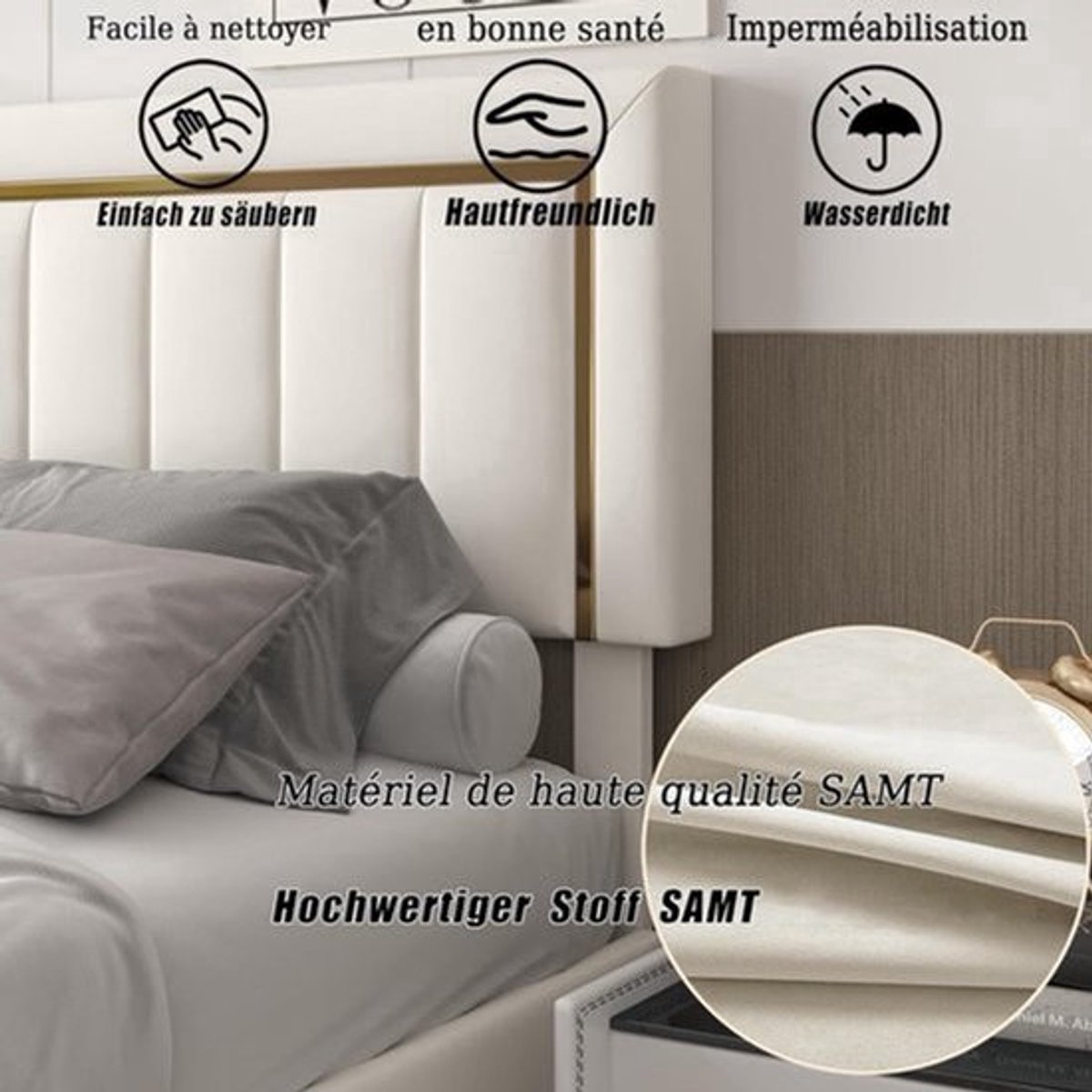 Beige Velvet Bed – Opbergbed – Bedframe – Tweepersoonsbed – Slaapkamerbed – 160x200 cm – H