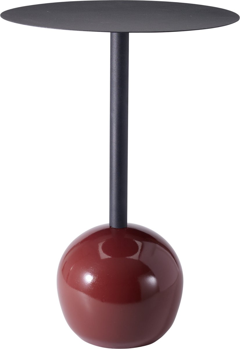 In & Out Deco Bijzettafel - Nachtkastje - Rond 36 cm - Hoog 51 cm - Metaal zwart - Ronde bol voet kleur rood