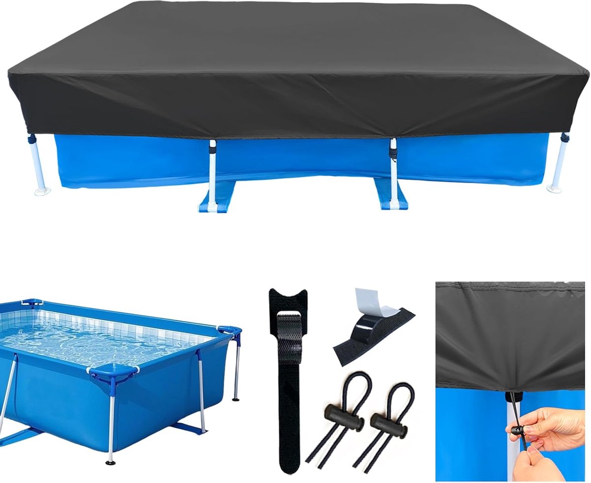 Rechthoekig zwembaddekzeil van 300 x 200 cm - geschikt voor zwembaden met 210D sterk-waterdicht Oxford-doek - bedekt rechthoekige zwembadframes.